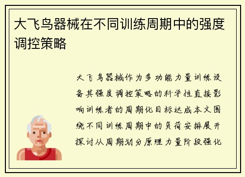 大飞鸟器械在不同训练周期中的强度调控策略